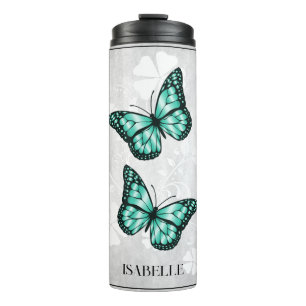 Teal Butterfly Floral Personalised Thermal Tumbler