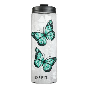 Teal Butterfly Floral Personalized Thermal Tumbler