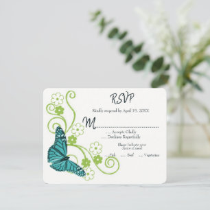 Teal Butterfly Floral Wedding RSVP Card