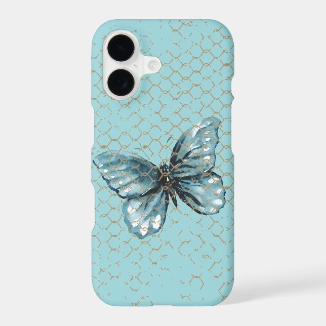 Teal Butterfly in Chain Link Fence Design (Back)