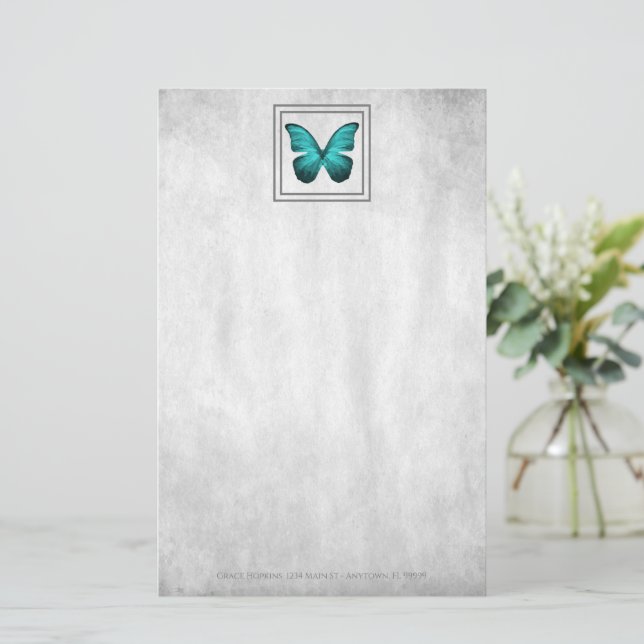 Teal Butterfly Personalised Stationery (Standing Front)