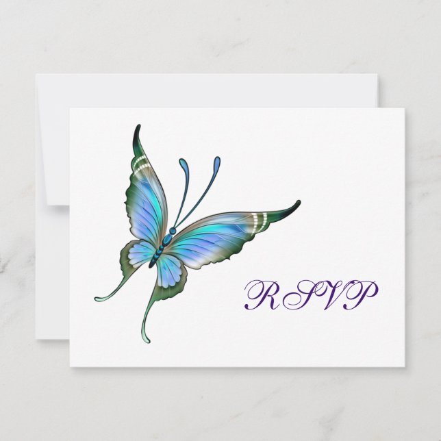 Teal Butterfly RSVP Any Colour Background Card (Front)