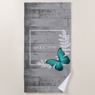 Teal Butterfly Rustic Beach Towel