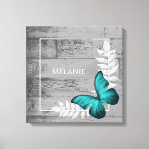 Teal Butterfly Rustic Canvas Print