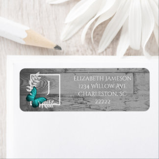 Teal Butterfly Rustic Label