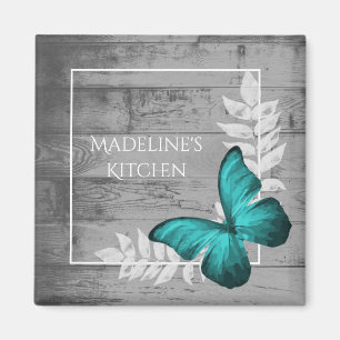Teal Butterfly Rustic Magnet