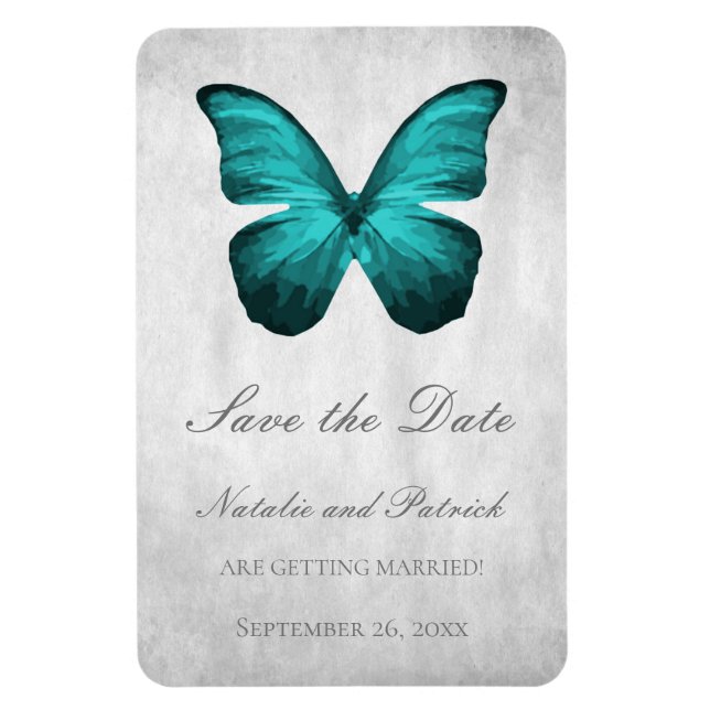 Teal Butterfly Save the Date Magnet (Vertical)