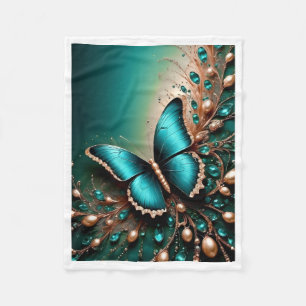 Teal Butterfly Sherpa Throw Fleece Blanket