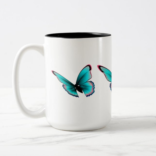 Teal Butterfly Two-Tone Coffee Mug (Left)