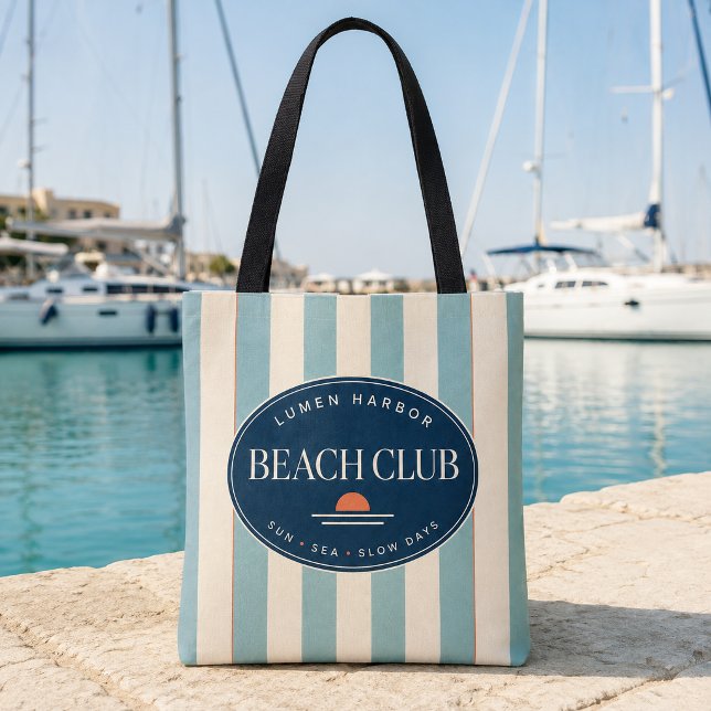 Teal Cabana Stripe Beach Tote Bag (Creator Uploaded)