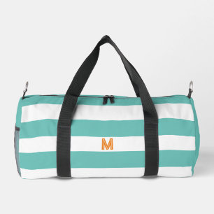 Teal Cabana Stripe & Personalised Orange Monogram Duffle Bag