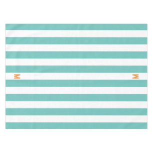 Teal Cabana Stripe & Personalised Orange Monogram Tablecloth