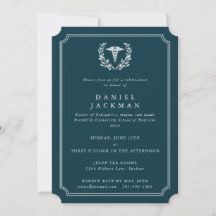Teal Caduceus+Laurel Medical School Graduation In Invitation