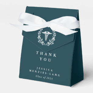 Teal Caduceus+Laurel Wreath Graduation Favour Box
