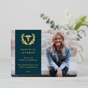 Teal Caduceus Medical Graduation Announcement