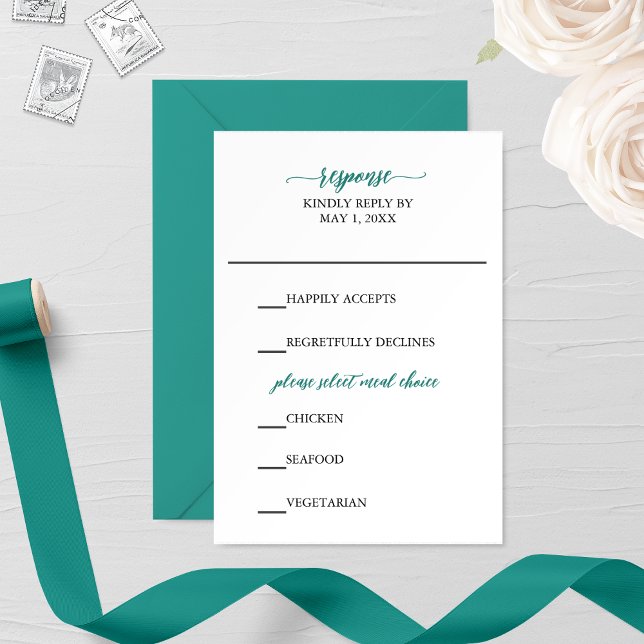 Teal Calligraphy Wedding RSVP Card (Creator Uploaded)