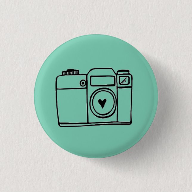 Teal Camera Doodle Button (Front)