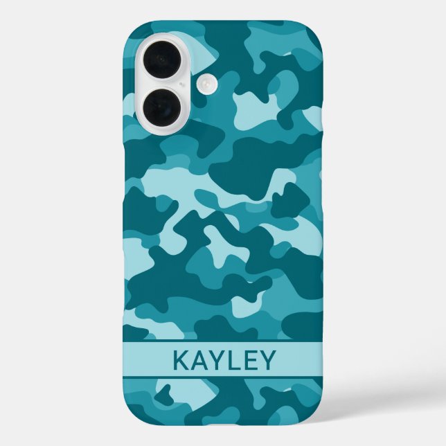 Teal Camouflage Personalised Case-Mate iPhone Case (Back)