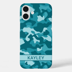 Teal Camouflage Personalised iPhone 16 Plus Case