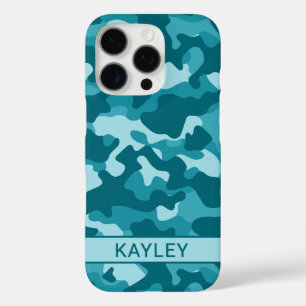 Teal Camouflage Personalised iPhone 16 Pro Case