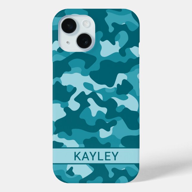 Teal Camouflage Personalized Case-Mate iPhone Case (Back)