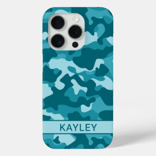 Teal Camouflage Personalized iPhone 15 Pro Case
