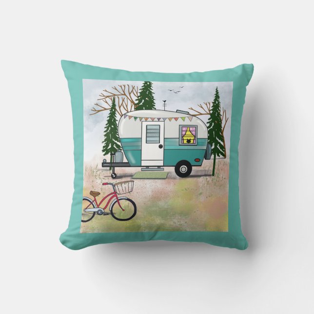 Teal Camper Pillow (Front)