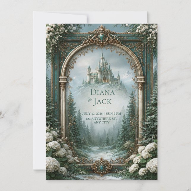 Teal Castle Wedding Invitation (Front)