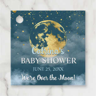 Teal Celestial Over the Moon and Stars Baby Shower Favour Tags