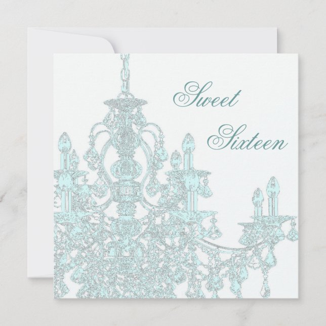 Teal Chandelier Sweet Sixteen Party Invitation (Front)