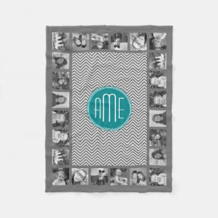 Teal Charcoal Chevrons Custom Monogram Fleece Blanket