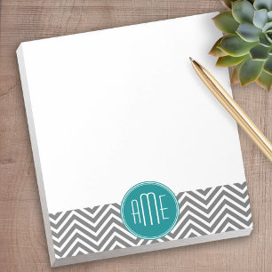 Teal Charcoal Chevrons Custom Monogram Notepad