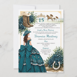 Teal Charra Quinceañera Invitation western boots