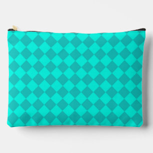 Teal Chequered Diamond Pattern Large Accessory Pouch