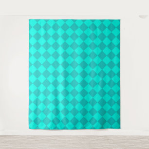 Teal Chequered Diamond Pattern Tapestry