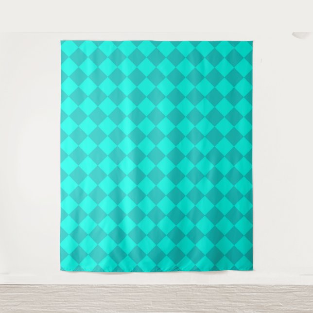 Teal Chequered Diamond Pattern  Tapestry (Front)