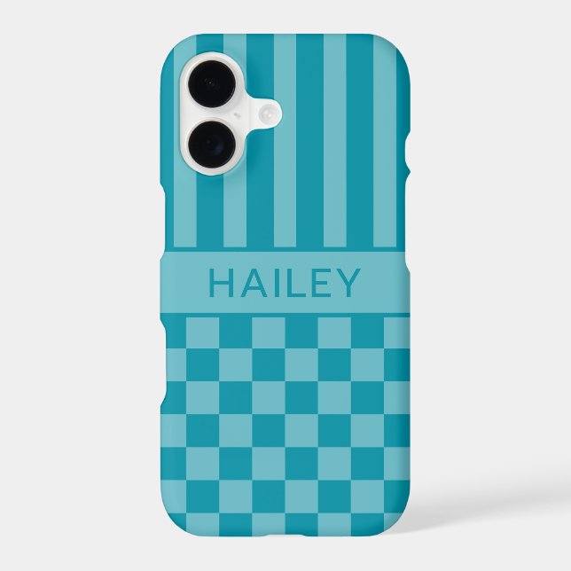 Teal Chequered Striped Personalised (Back)