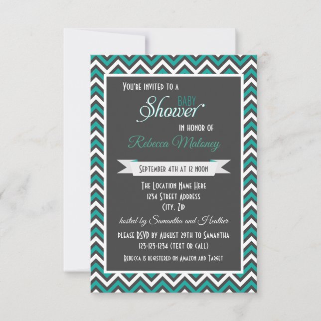 Teal Chevron - 3x5 Baby Shower Invitation (Front)