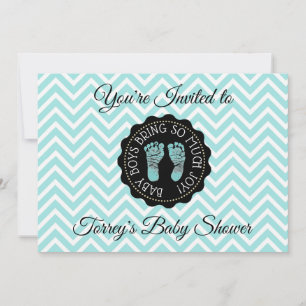 Teal Chevron and Black Boy Baby Shower Invitation