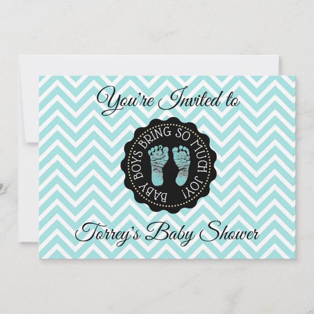 Teal Chevron and Black Boy Baby Shower Invitation (Front)