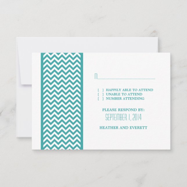 Teal Chevron Border RSVP Card (Front)