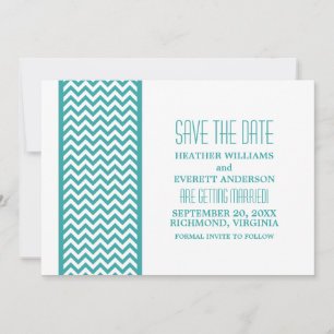 Teal Chevron Border Save the Date Invite