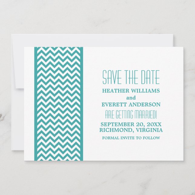 Teal Chevron Border Save the Date Invite (Front)