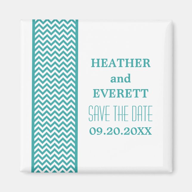 Teal Chevron Border Save the Date Magnet (Front)