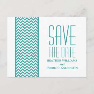 Teal Chevron Border Save the Date Postcard
