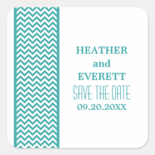 Teal Chevron Border Save the Date Stickers
