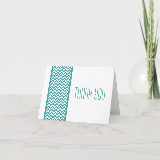 Teal Chevron Border Thank You Card (Front)
