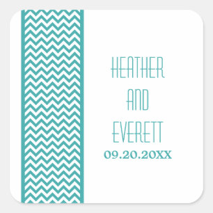 Teal Chevron Border Wedding Stickers