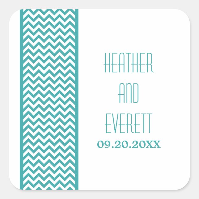 Teal Chevron Border Wedding Stickers (Front)