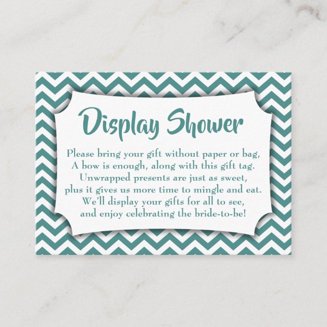 Teal Chevron Display Bridal Shower Gift Tag Card (Front)